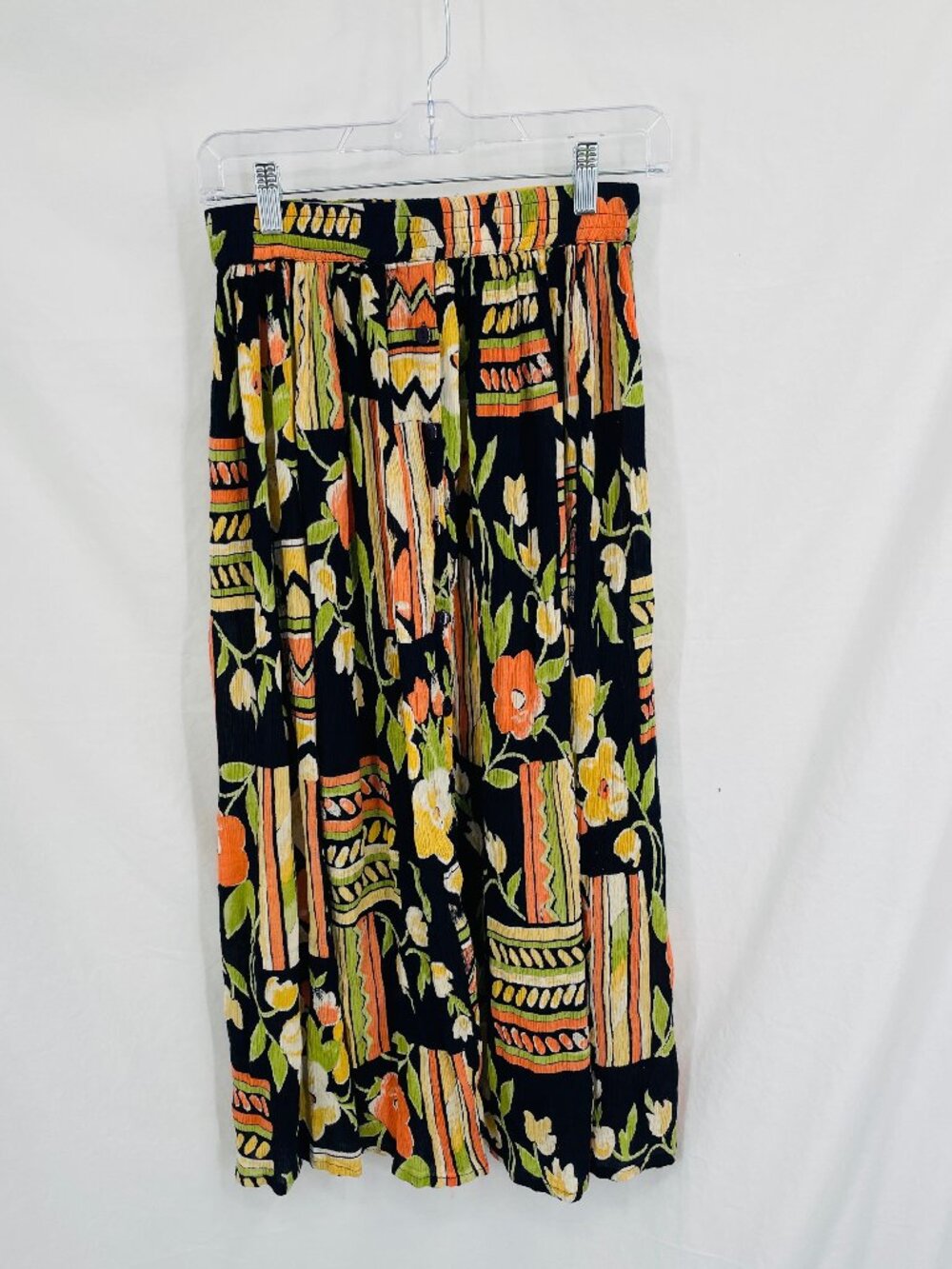 Vintage WAVES Y2K Black Floral Maxi Skirt